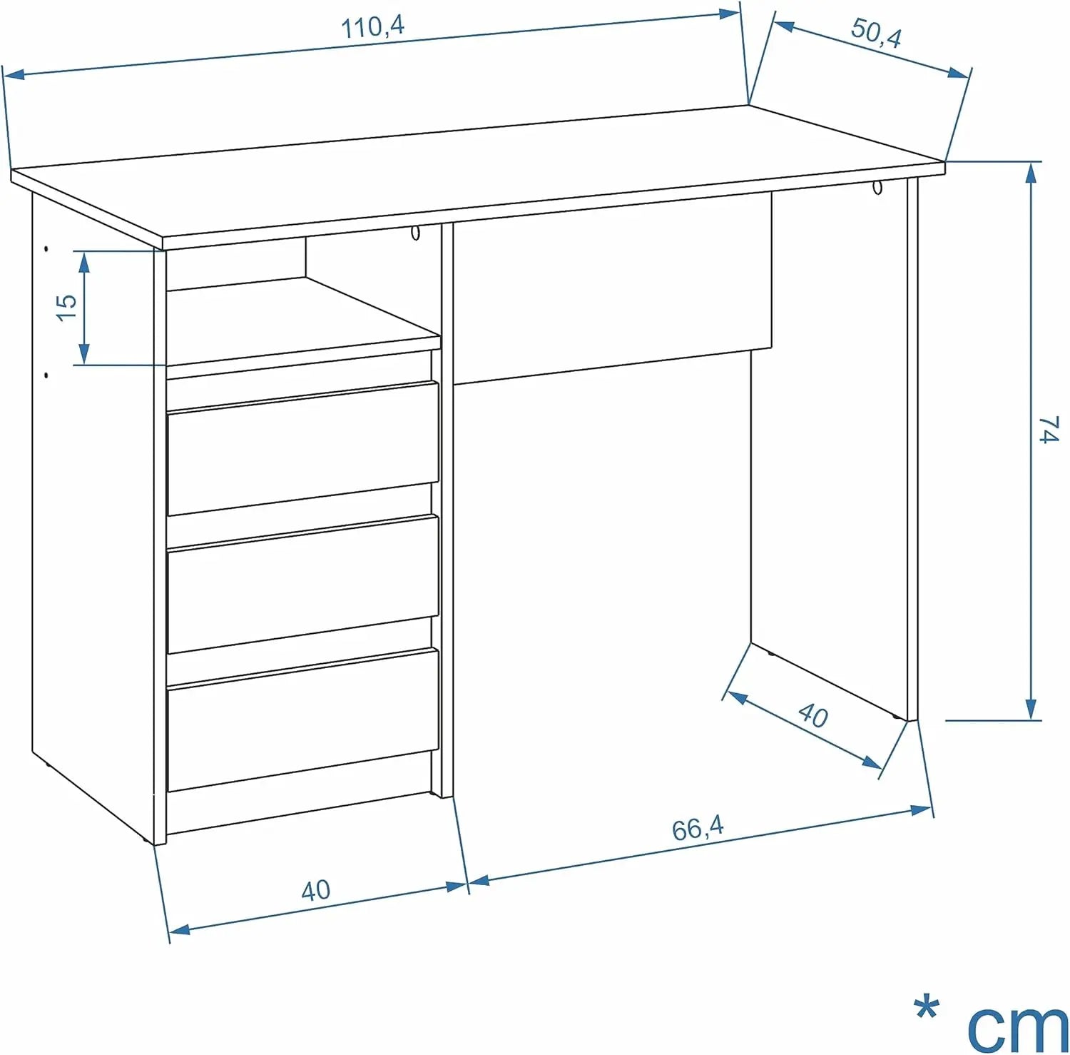 B-Ware Komto Schreibtisch Tisch Computertisch Weiß Oslo 3 Schubladen Kinderschreibtisch - 4745090670059