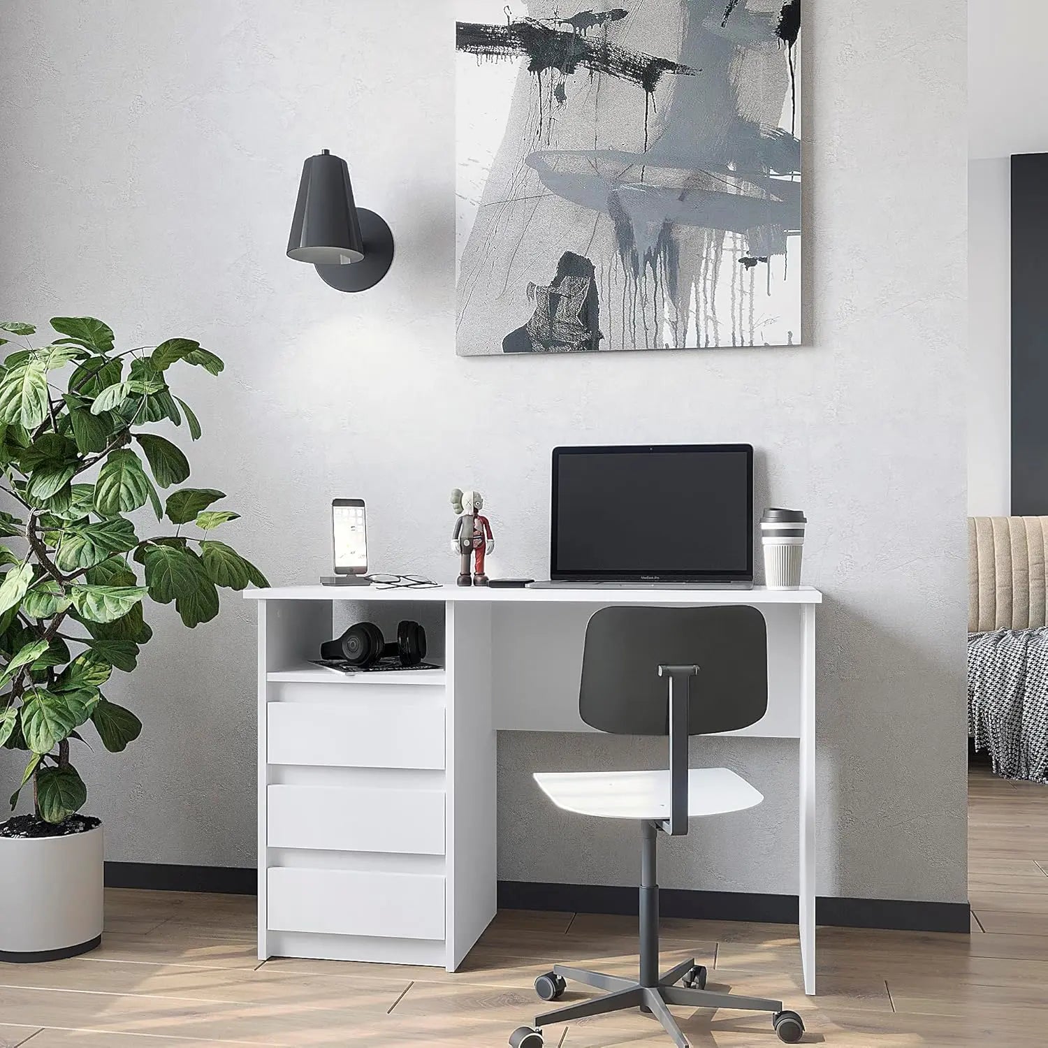 B-Ware Komto Schreibtisch Tisch Computertisch Weiß Oslo 3 Schubladen Kinderschreibtisch - 4745090670059