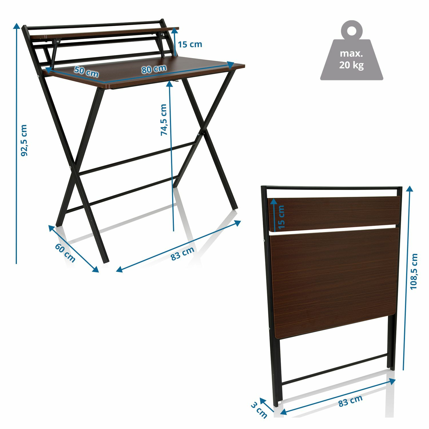 Hjh Office Schreibtisch Easy Clap 92 X 84 Walnuss Klapptisch Arbeitstisch  B-Ware - 4064323013501