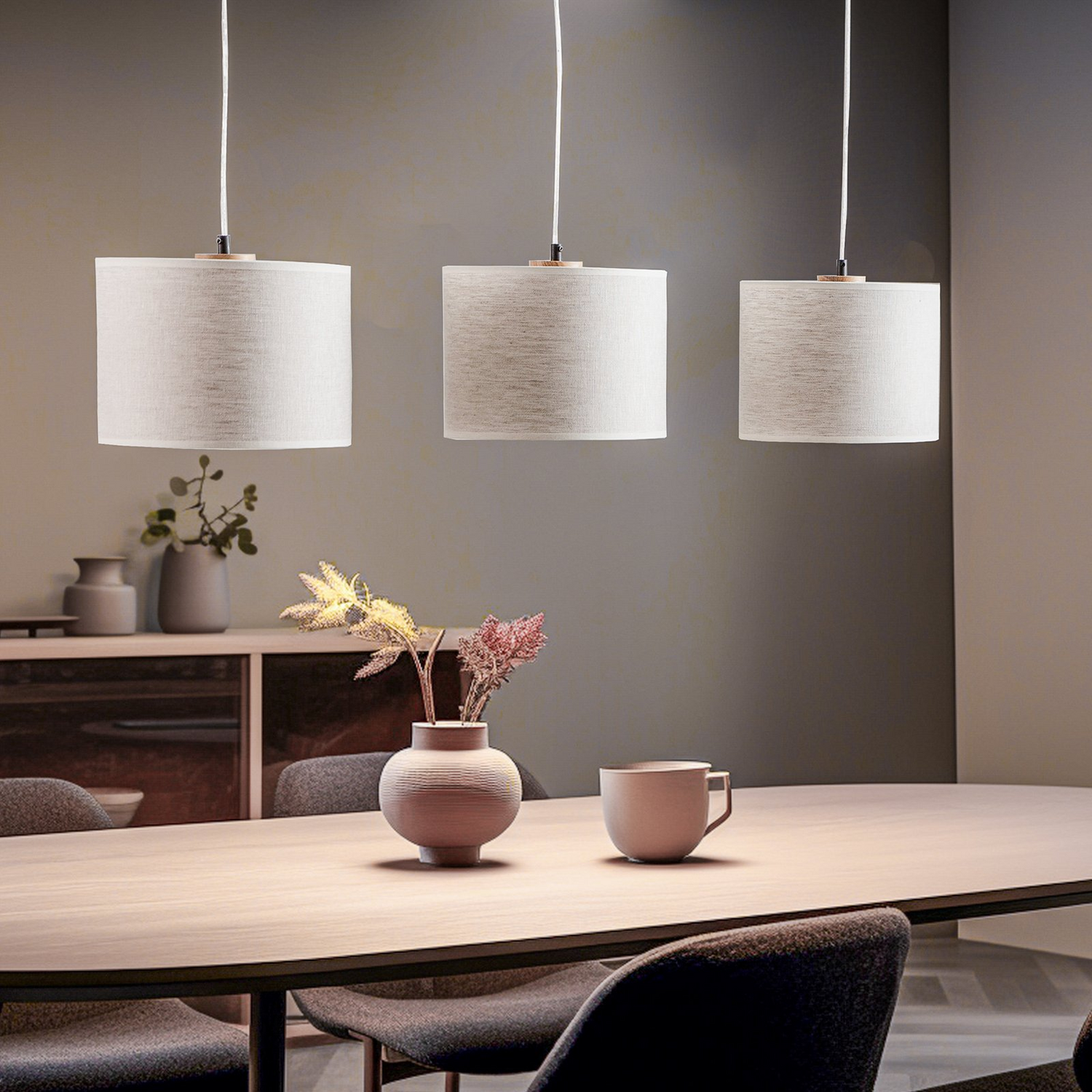 B-Ware Britop Hängeleuchte Canvas Leinenschirme Hängelampe Leuchte Lampe Dreiflammig