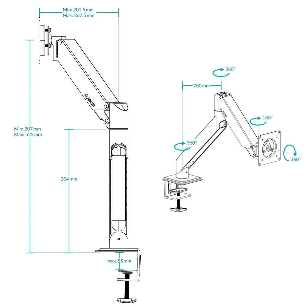 B-Ware Arctic Monitorarm Bildschirmhalter Gasfeder Mattschwarz Aluminiumlegierung X1 3 D - 4895213703598