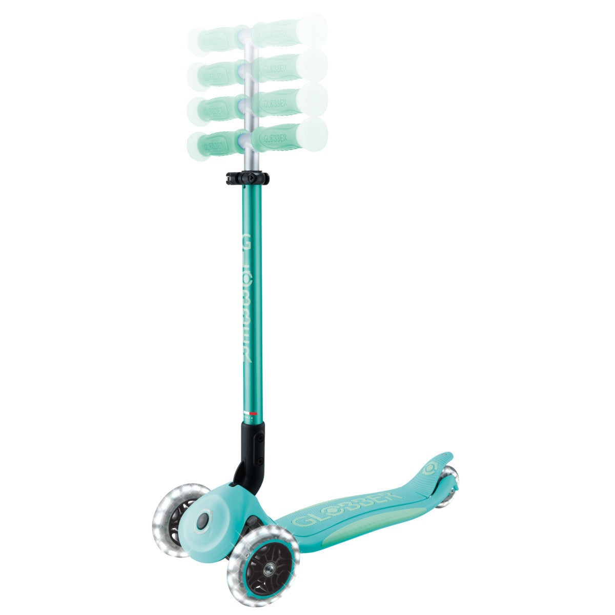 Globber Roller Dreirad Scooter Kickboard Kinder ELITE LIGHTS GLOW Dunkelmint - 4895224412212