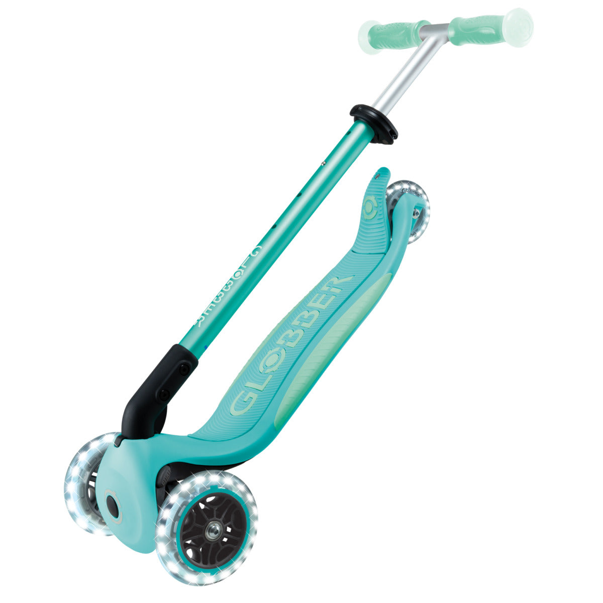 Globber Roller Dreirad Scooter Kickboard Kinder ELITE LIGHTS GLOW Dunkelmint - 4895224412212