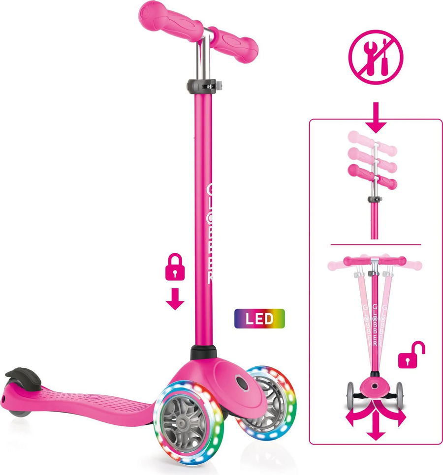 Globber Primo Lights Roller Kinder Scooter Neon Pink Mit Leuchtrollen Scooter  B-Ware - 4897070181724