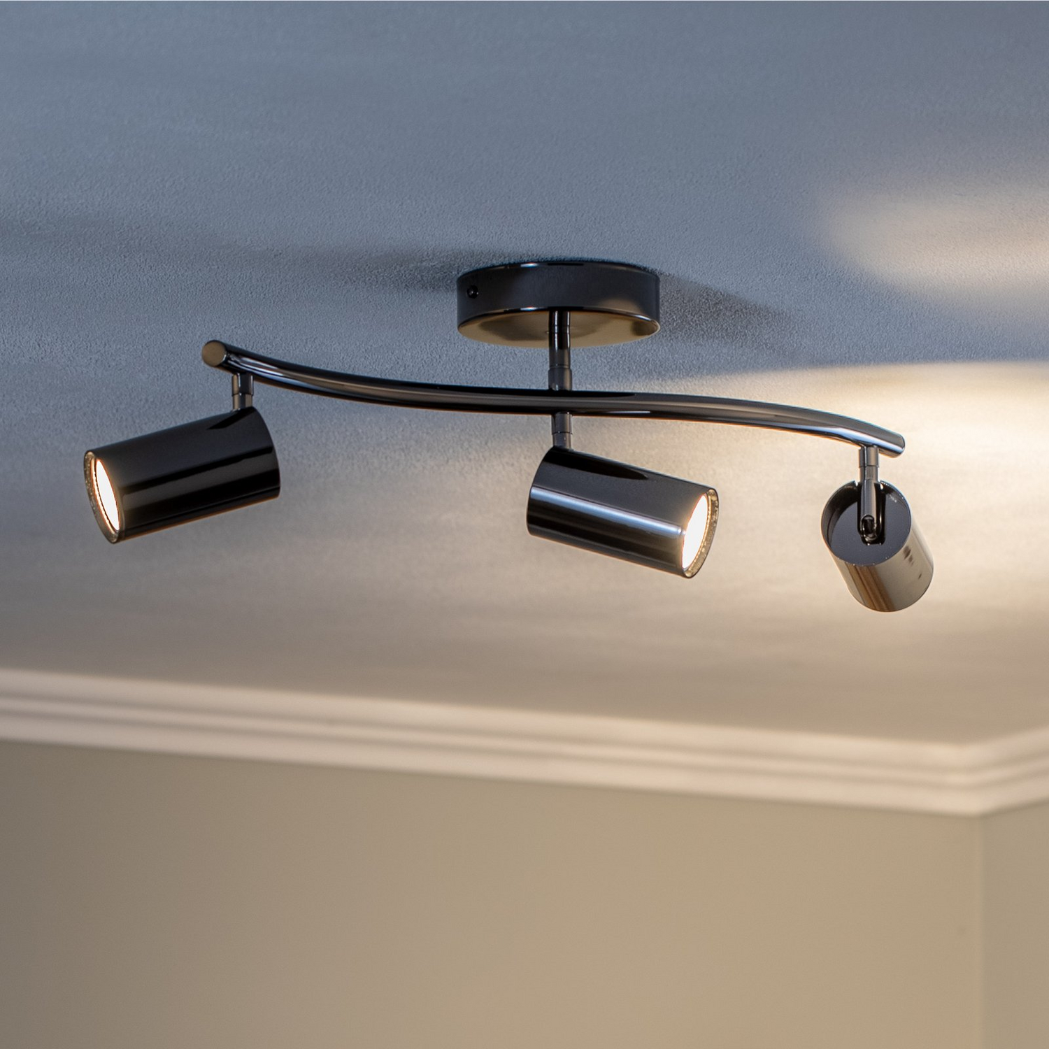 Deckenstrahler Spotte Schwarz Chrom 3 Flammig Deckenlampe Lampe Leuchte Spot B-Ware - 8698525602933