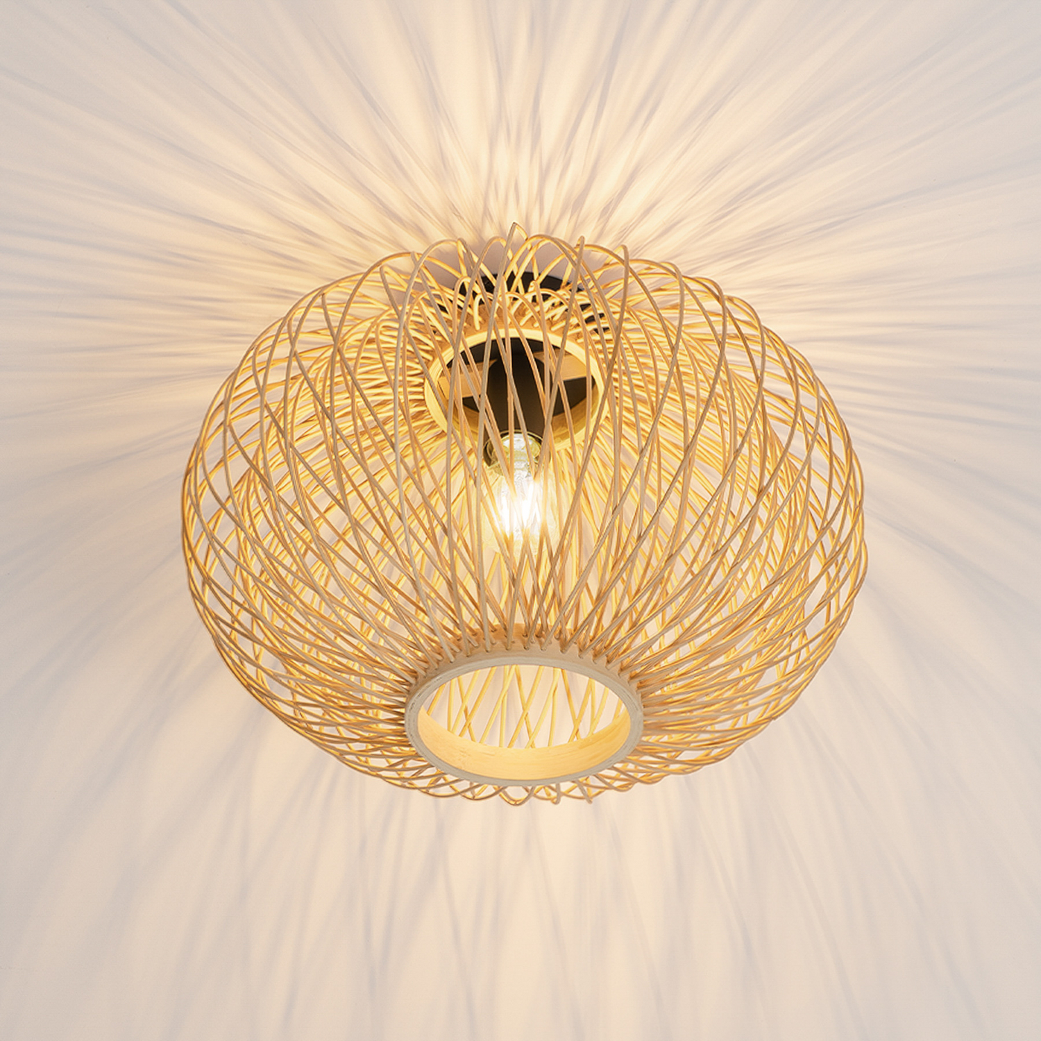 B-Ware Lindby Solvira Deckenlampe Deckenleuchte Deckenlicht Leuchte Bambusgeflecht Rund