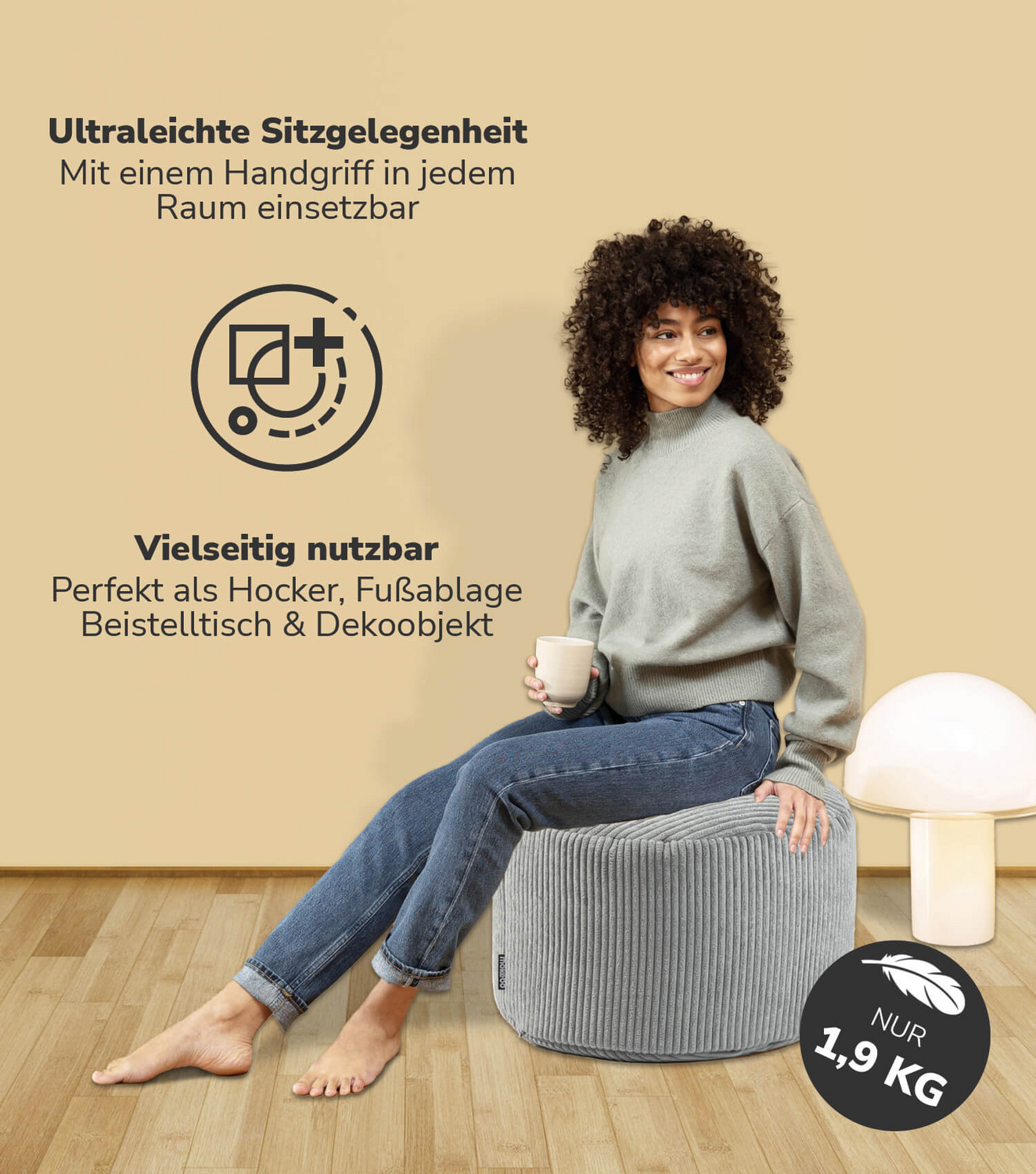 B-Ware Mokebo Pouf, Hocker O. Sitzhocker Aus Cord 40x60 Cm 'Der Faule Lenz', Bodenki907