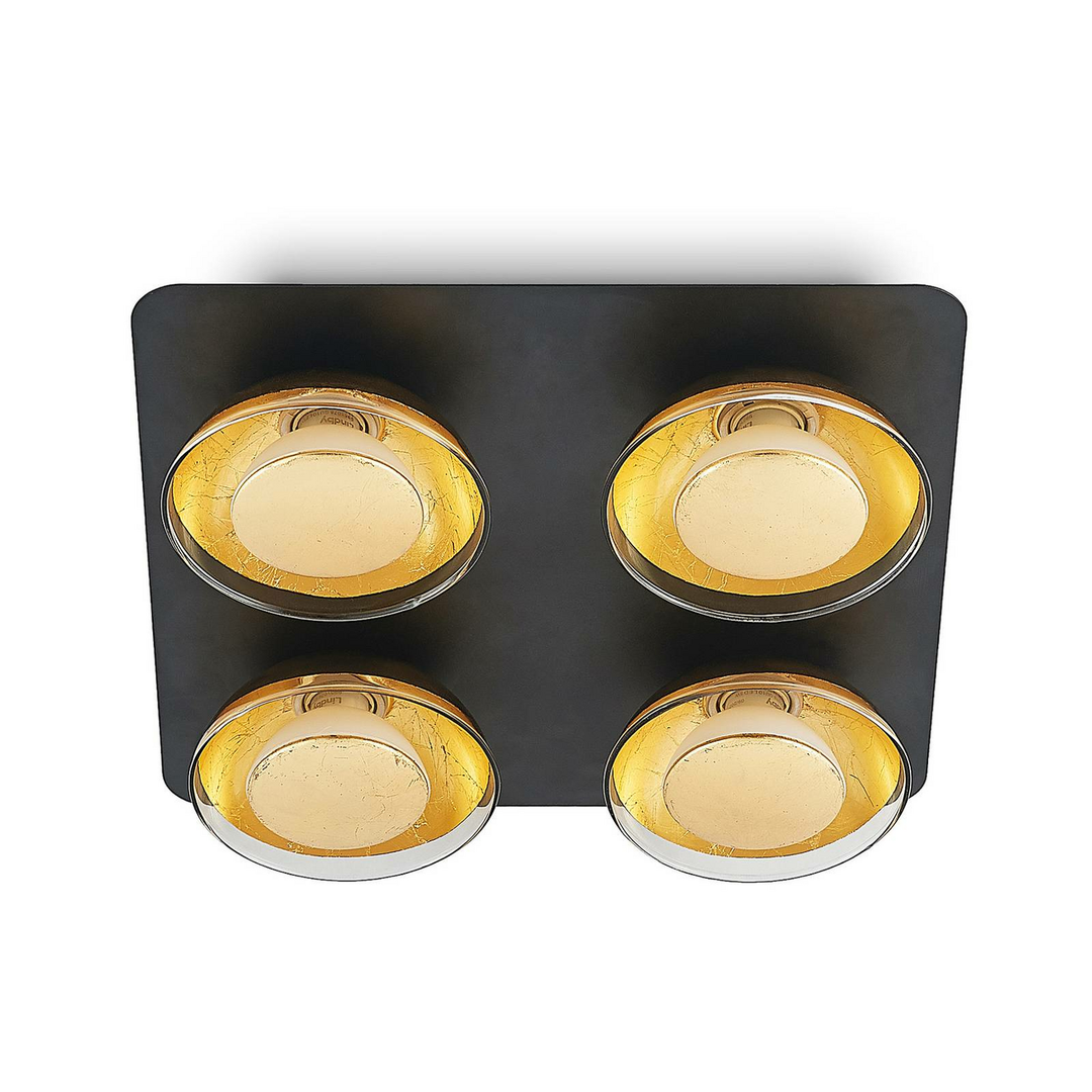 Lindby Erin LED-Deckenlampe Deckenlampe Deckenleuchte LED schwarz gold 4fl quad.