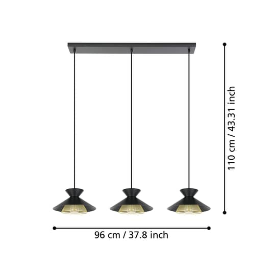EGLO Hängeleuchte Grizedale Hängelampe Pendelleuchte Lampe Leuchte 3 fl. schw825