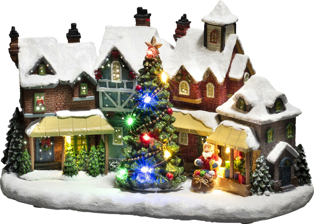 Konstsmide LED-Szenerie Mehrfarbig Fiberoptikhaus mit Dorfszene Weihnachtsbaum