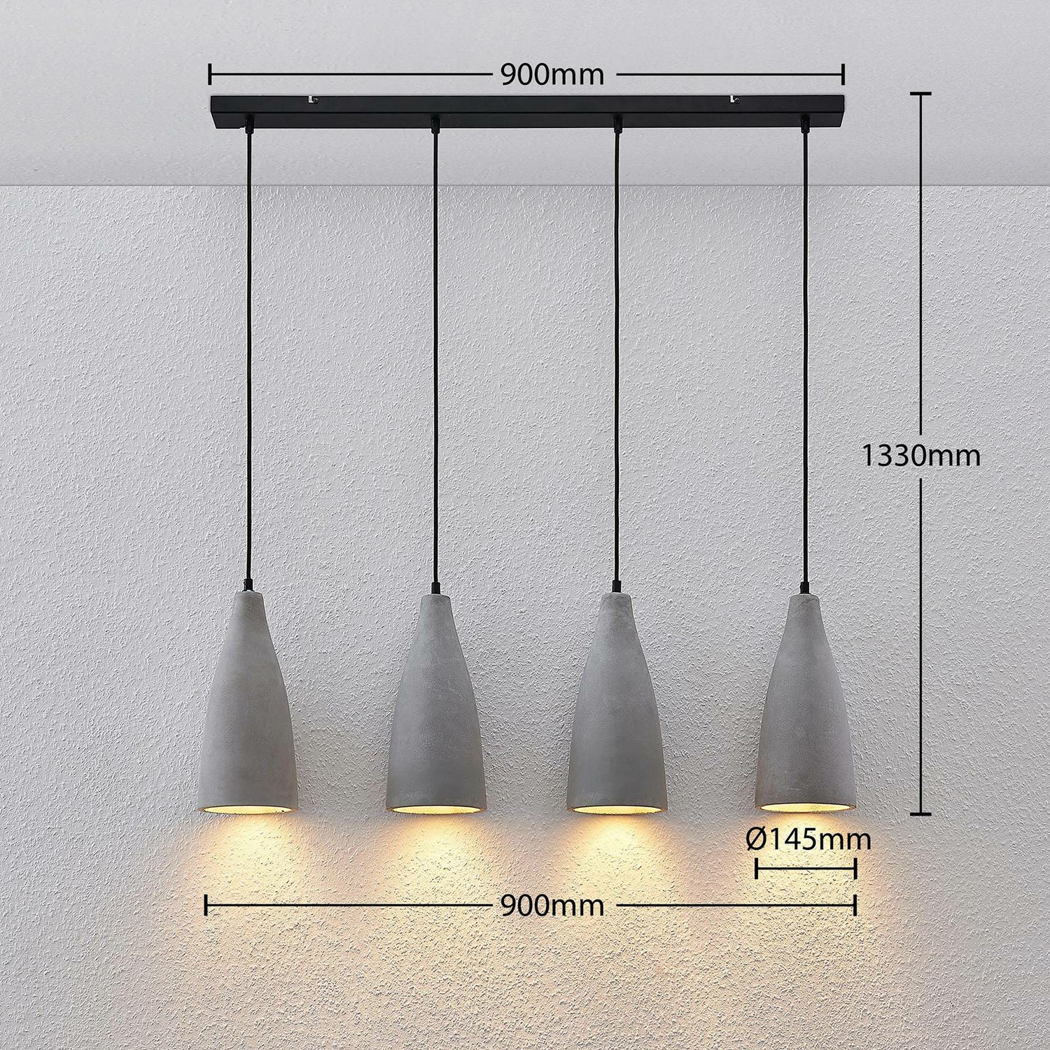 Suspension Lindby en béton, suspension Sanne, lampe suspendue à quatre ampoules E27565, produit d'occasion