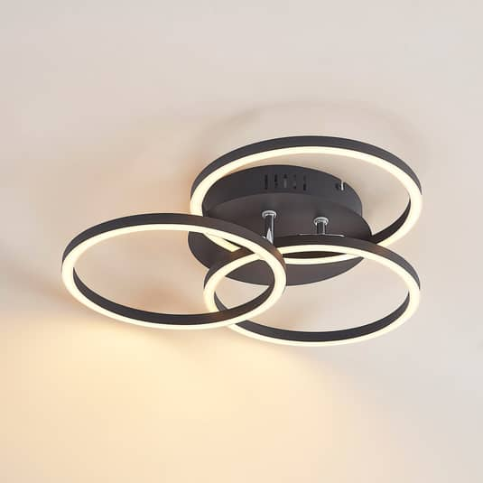 Lindby Qiana LED-Deckenlampe CCT Deckenleuchte Deckenlicht Leuchte rund schwarz