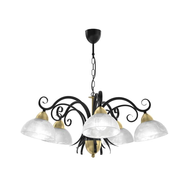 Luminex Kronleuchter Flora 5 Glasschirme Deckenlampe Lampe Licht Schwarz Mess643 B-Ware