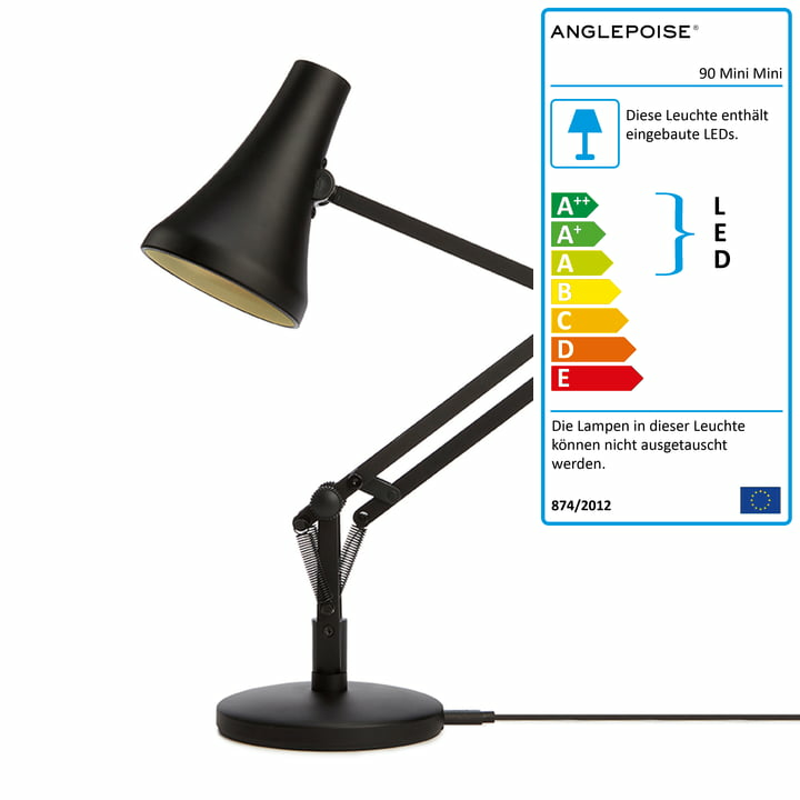 Anglepoise 90 Mini Mini LED-Tischlampe Tischlampe Lampe carbon black / black