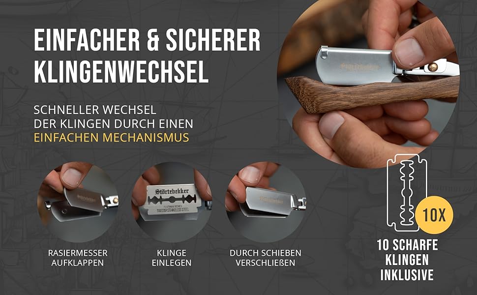 Störtebekker Rasiermesser Rasierer Bartrasierer inkl 10 Klingen Echtleder E828 - 4260554490085