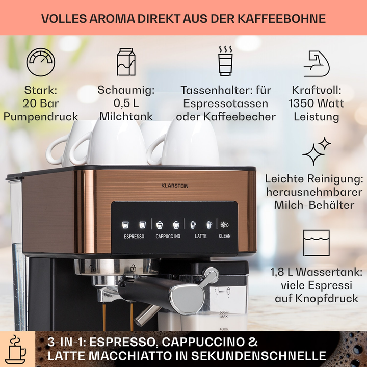 Klarstein Arabica Comfort Espressomaschine Kaffeemaschine Espressobereiter