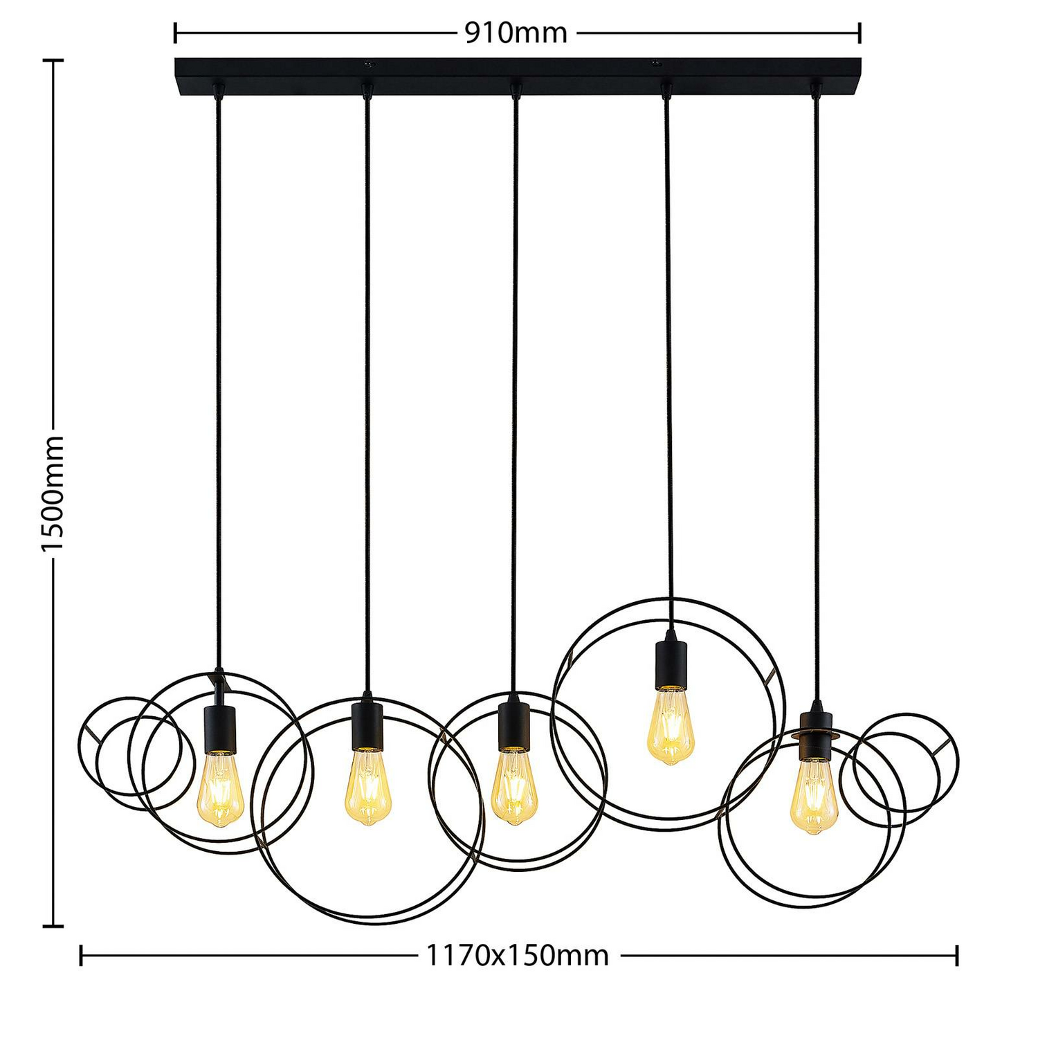 Lucande Andrik Hängeleuchte Hängeleuchte Lampe Leuchte 5 Flmg. E27 Kreise Schwar B-Ware - 4251911702217