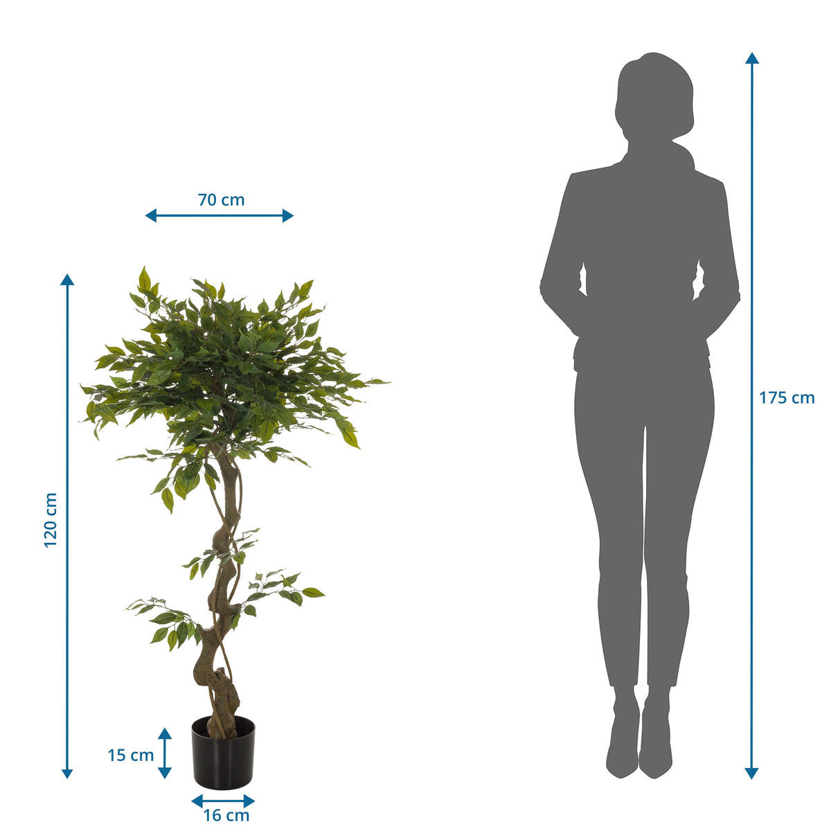 hjh OFFICE Kunstpflanze Baum Ficus Benjamina 120 cm grün Kunststoff  - 4064323036524