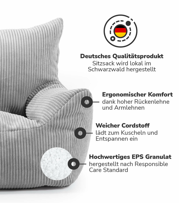 mokebo Kindersessel aus Cord 'Der Pausenheld', Sitzsack Kinder, Kindersitzsack