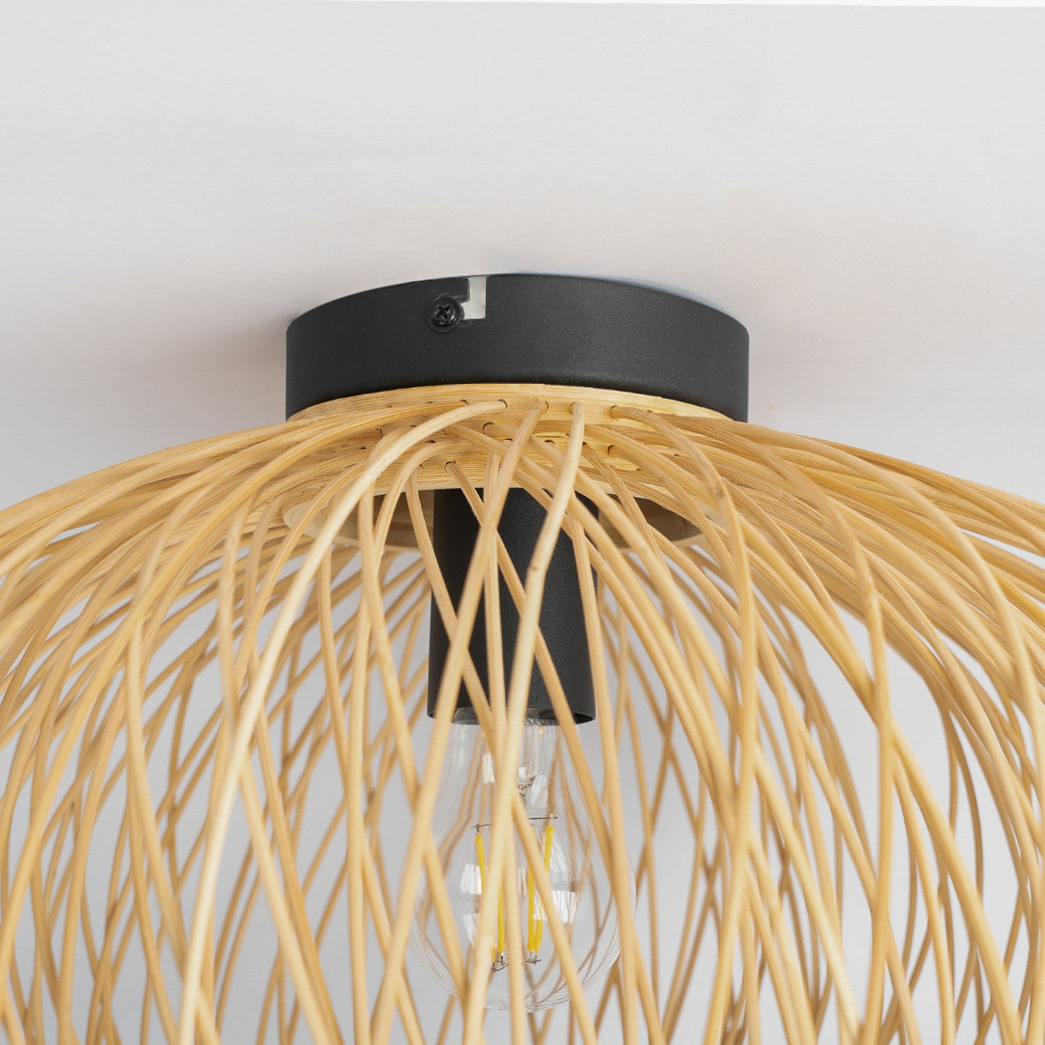 B-Ware Lindby Solvira Deckenlampe Deckenleuchte Deckenlicht Leuchte Bambusgeflecht Rund