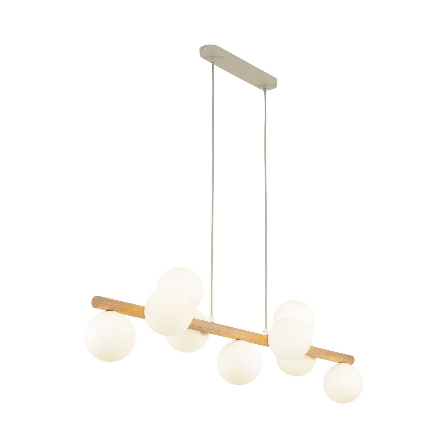 Suspension Estera en verre opale et bois, neuf ampoules, Spot213 (produit d'occasion)