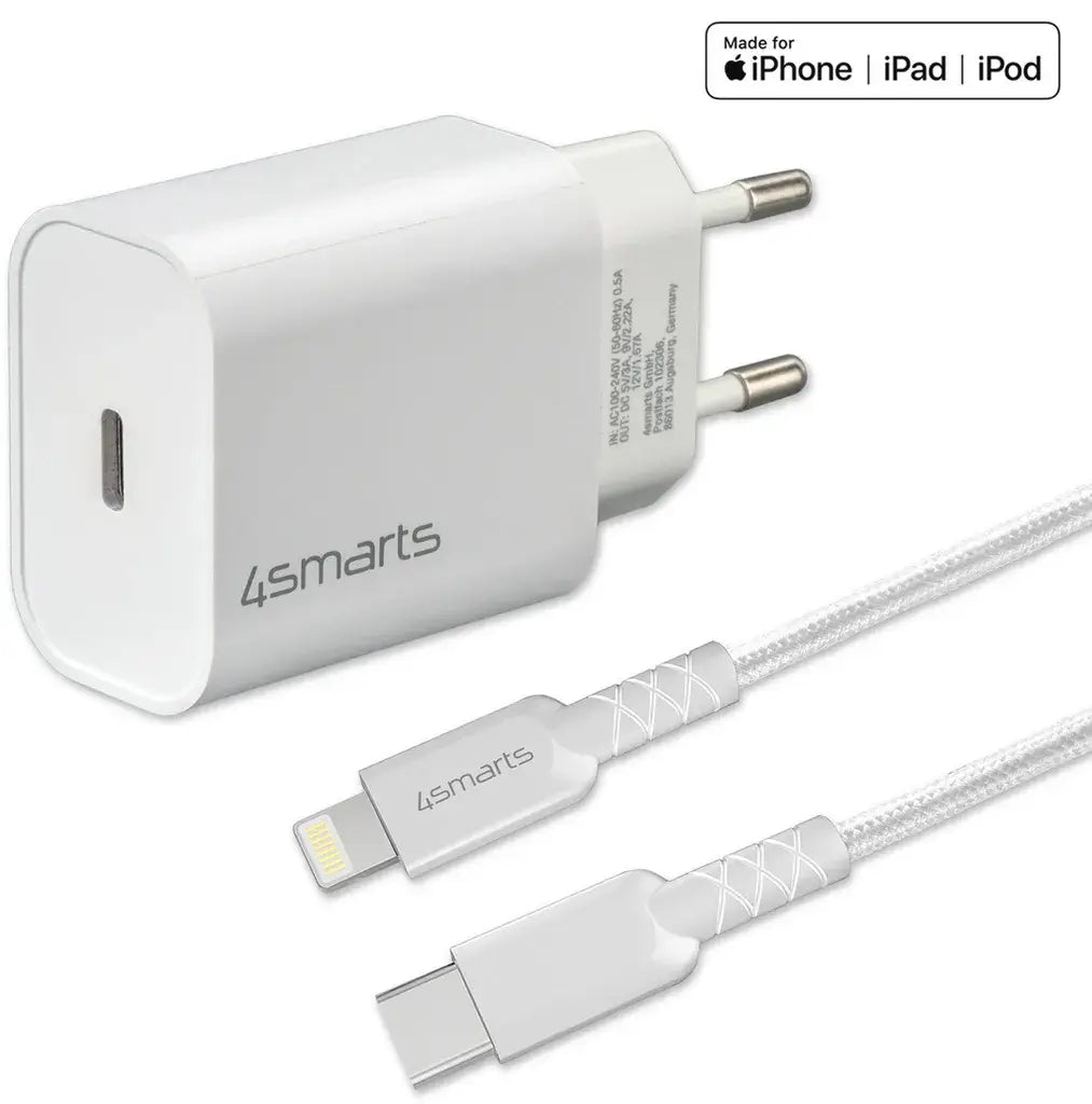 B-Ware 4smarts Schnelllade Set Ladegerät 20 W Lightning Kabel 1,5m I Phone Ladekabel Weiß - 4250774952784