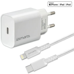 B-Ware 4smarts Schnelllade Set Ladegerät 20 W Lightning Kabel 1,5m I Phone Ladekabel Weiß