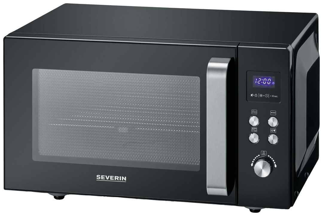 Severin MW Mikrowelle Schwarz Edelstahl 900 W Grillfunktion flacher Glasboden