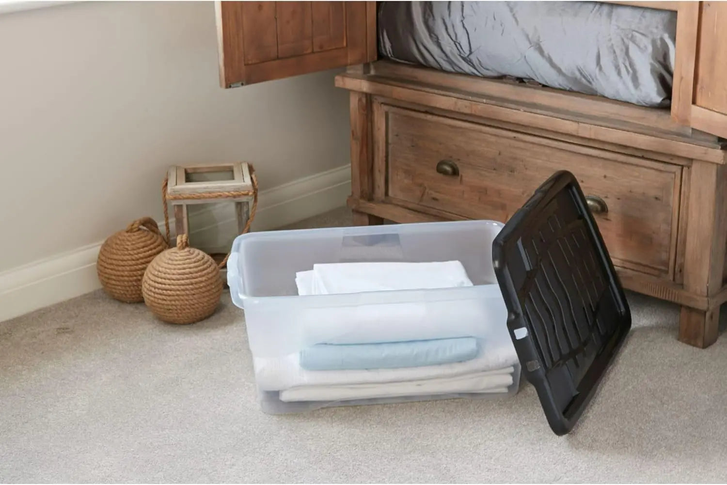 B-Ware Strata Aufbewahrungsbox Curve Box 42 L Mit Deckel Transparent Schwarz 4er Set - 5021711053227