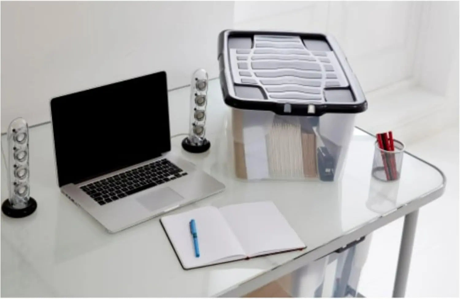 B-Ware Strata Aufbewahrungsbox Curve Box 42 L Mit Deckel Transparent Schwarz 4er Set - 5021711053227