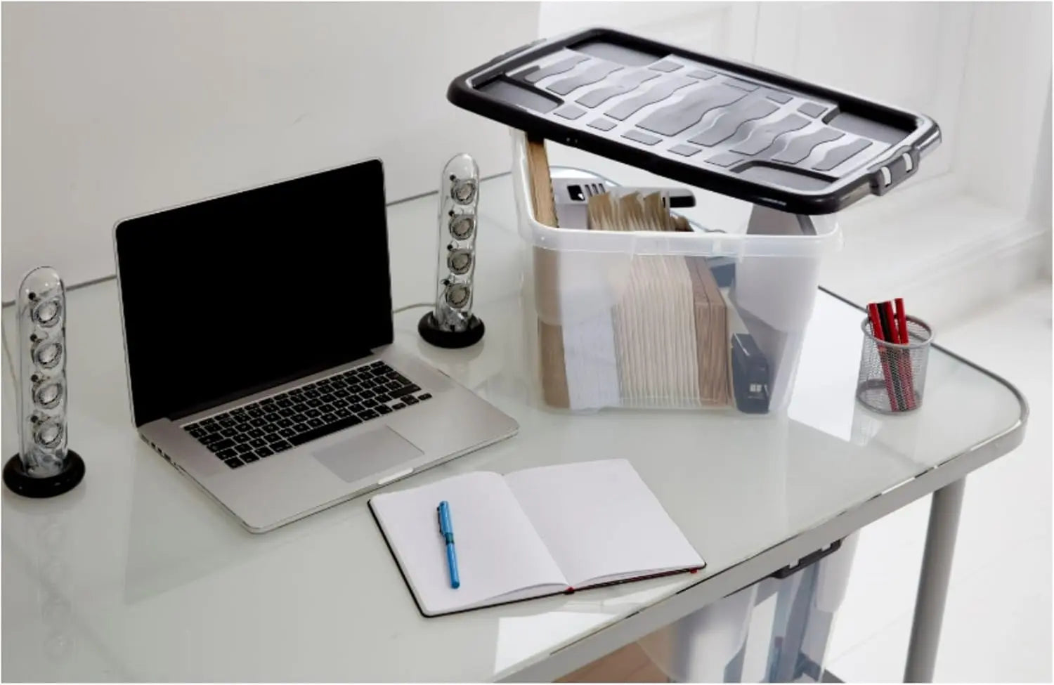 B-Ware Strata Aufbewahrungsbox Curve Box 42 L Mit Deckel Transparent Schwarz 4er Set - 5021711053227