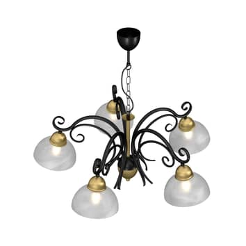 B-Ware Luminex Kronleuchter Flora 5 Glasschirme Deckenlampe Lampe Licht Schwarz Mess643