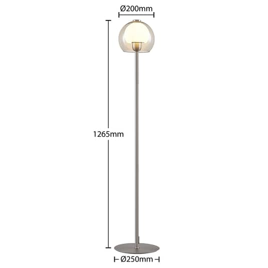 Lampadaire Lucande Kaiya, lampe sur pied, lampe avec abat-jour en verre, produit de seconde main.