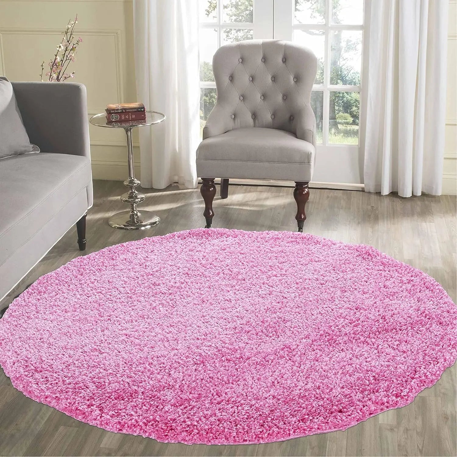 B-Ware Serdim Rugs Teppich Vorleger Shaggy Langflor Pink Rund 120 Cm Wohnzimmer Modern - 5056095201285