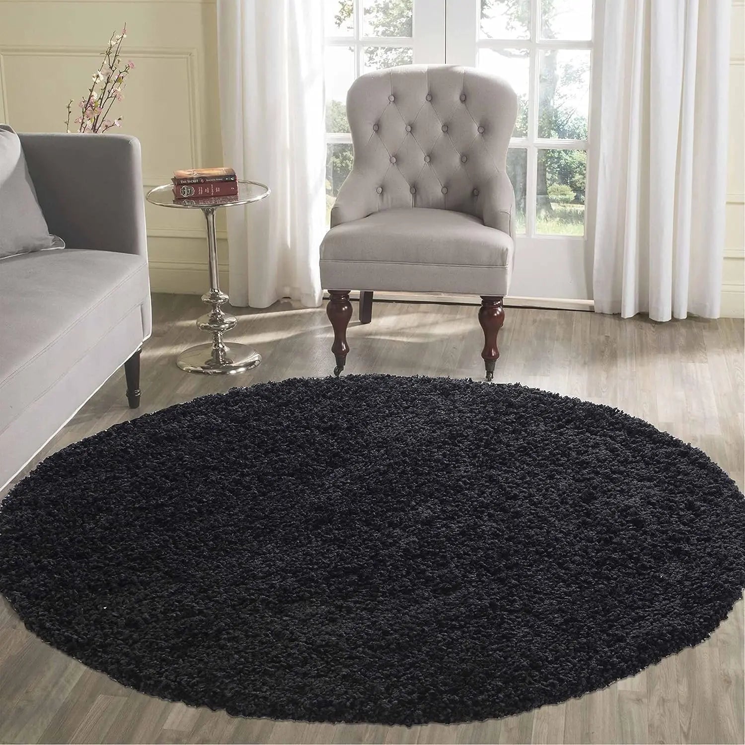 B-Ware Desire Rugs Teppich Teppichboden Shaggy Wohnzimmer Schwarz Einfarbig Rund 120 Cm - 5056095201360