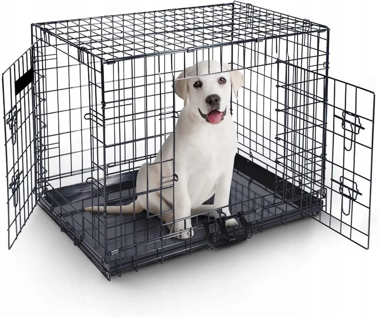 B-Ware Fur Dreams Hundekäfig Transportbox Metall Faltbar Doppel Tür Schwarz 76x46x53 Cm - 5060530405473