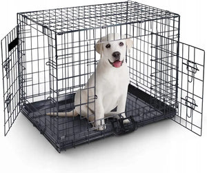 B-Ware Fur Dreams Hundekäfig Transportbox Metall Faltbar Doppel Tür Schwarz 76x46x53 Cm