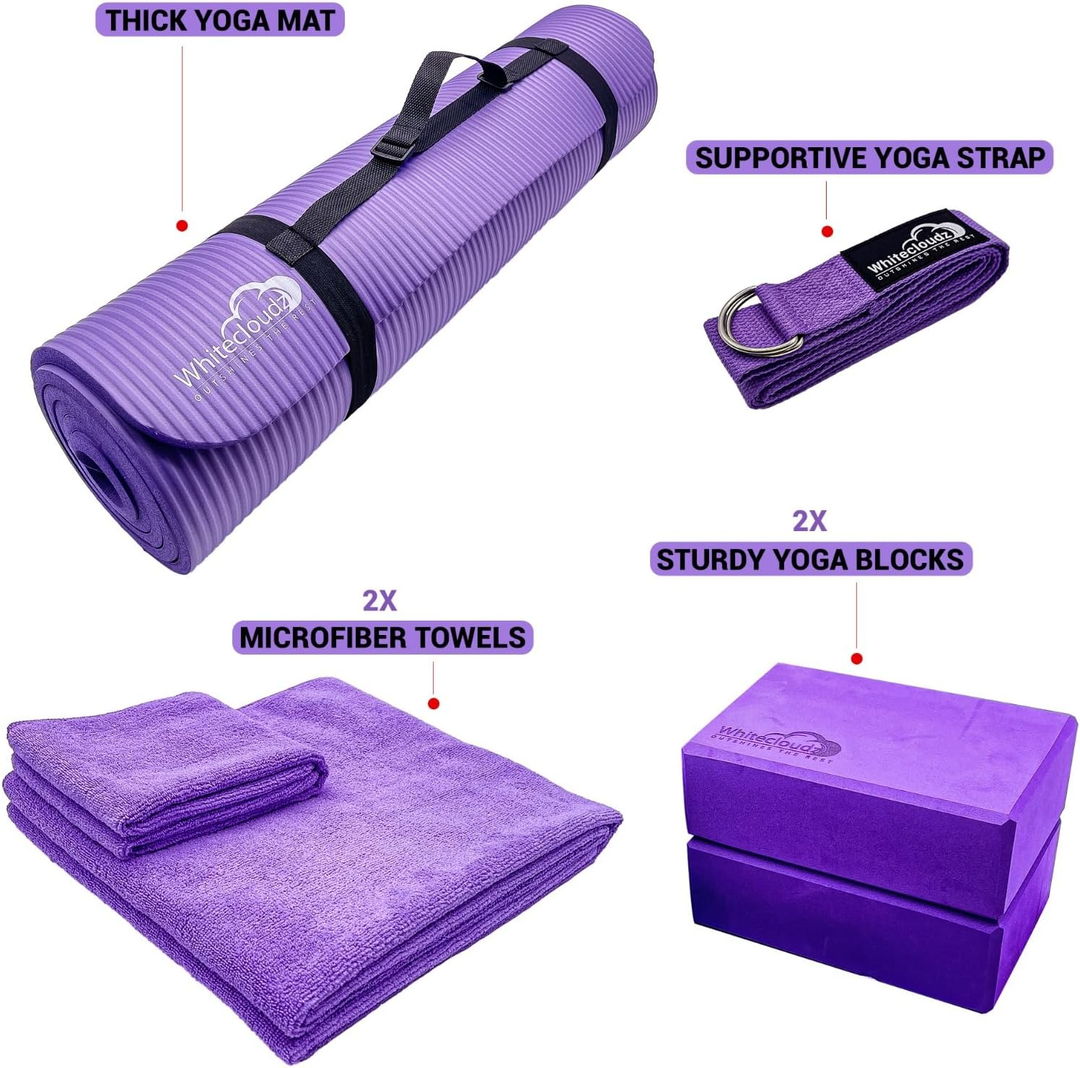 Whitecloudz Yogaset Yogapaket Yoga Matte Set Sport Workout Fitness Zubehör Lila B-Ware - 5060888200201