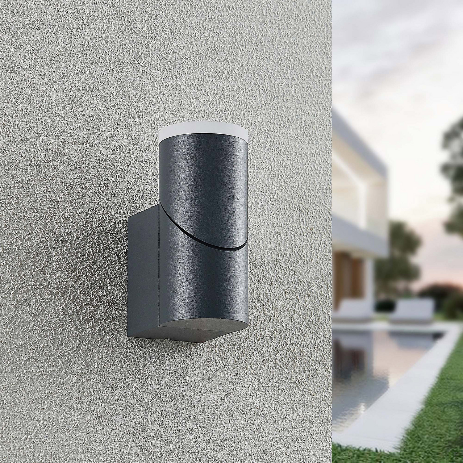 Lindby Aspyn LED-Außenwandleuchte Lampe warmweiß dunkelgrau 1fl IP54