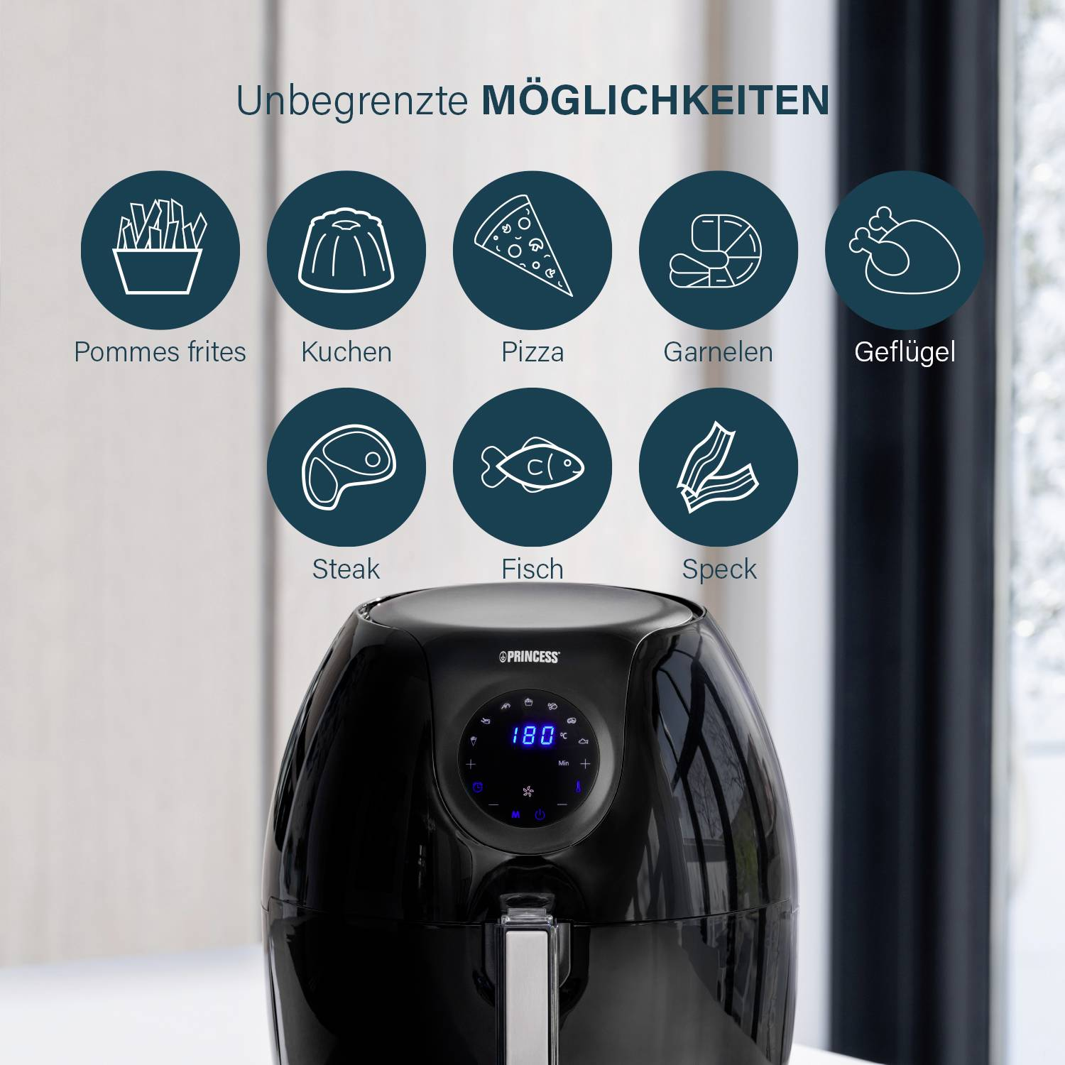B-Ware Princess Xxl Heißluftfritteuse 5,2 L Digitales Touchscreen Fritteuse Ohne öl 992