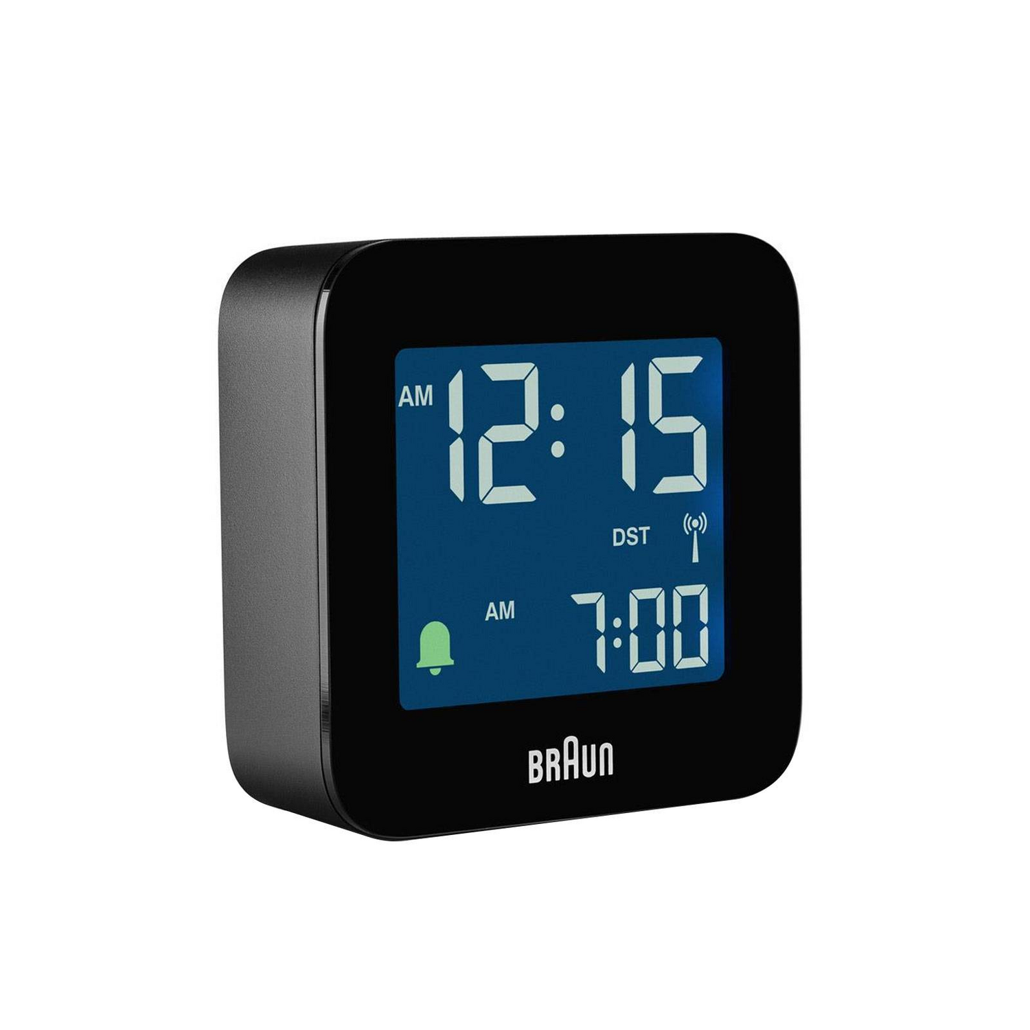 Réveil radio-piloté Braun BC08 B DCF, horloge numérique, affichage négatif, produit de seconde main.