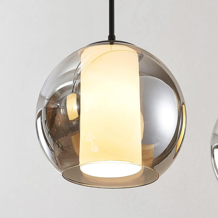 Lindby Yela Glas-Hängeleuchte Lampe Leuchte Deckenlampe dreiflammig rauchgrau
