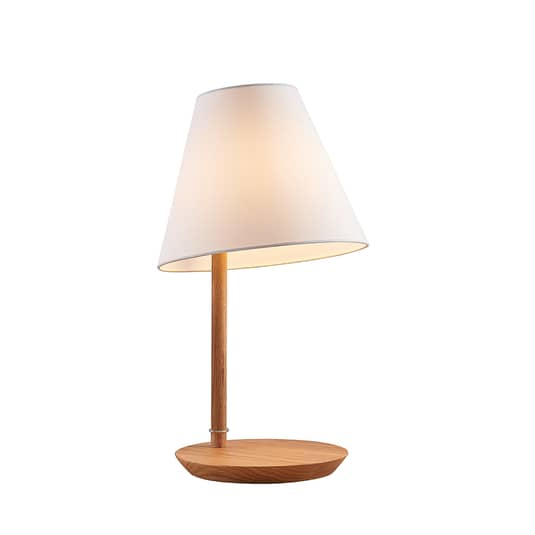 Lucande Jinda Tischlampe Holzgestell Stoff weiß Schreibtischlampe Bürotischlampe