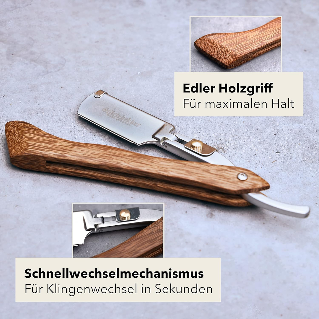 Störtebekker Rasiermesser Rasierer Bartrasierer 10 Ersatzklingen Echtleder Rasur B-Ware