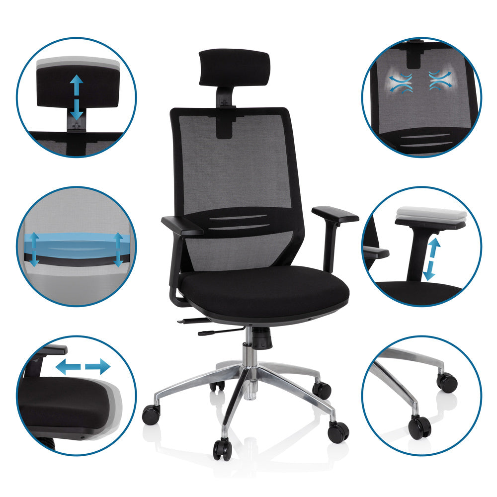 hjh OFFICE Bürostuhl Drehstuhl PROFONDO PRO Netzstoff schwarz höhenverstellbar - 4251084676940