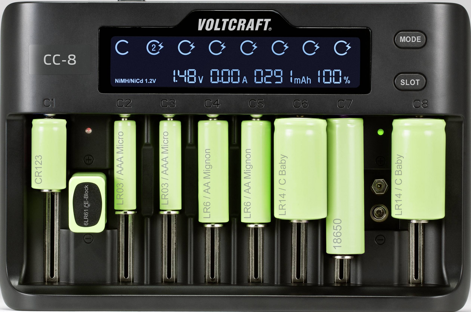 B-Ware Voltcraft Cc 8 Rundzellen Ladegerät Li Ion Li Fe Po Ni Mh Ni Cd A Mignon Micro M894