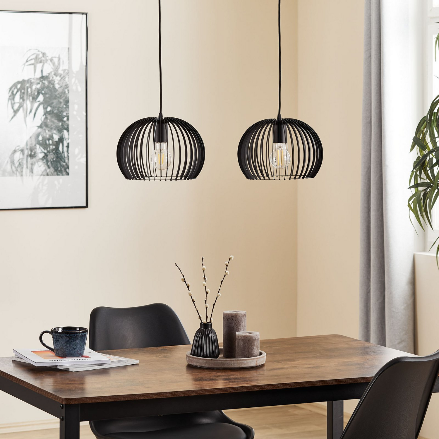 Suspension Euluna Larus en acier noir, 2 bouteilles, reconditionnée. Lampe suspendue, plafonnier, douille E27