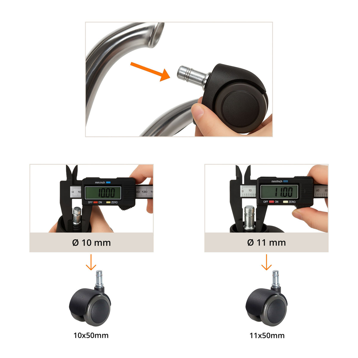 hjh OFFICE ROLO FIX 11mm/50mm Hartböden Stuhlrollen Schwarz 5 Stück - 4260182537718