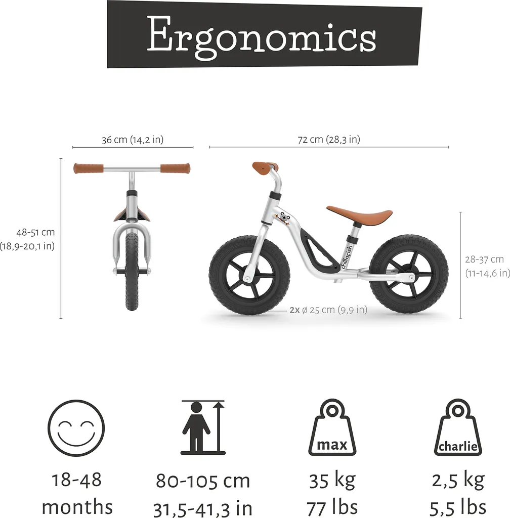 Chillafish Charlie Balance Bike Laufrad Kinderfahrrad Rad 10 Zoll Farbe Silver B-Ware - 5425029651562