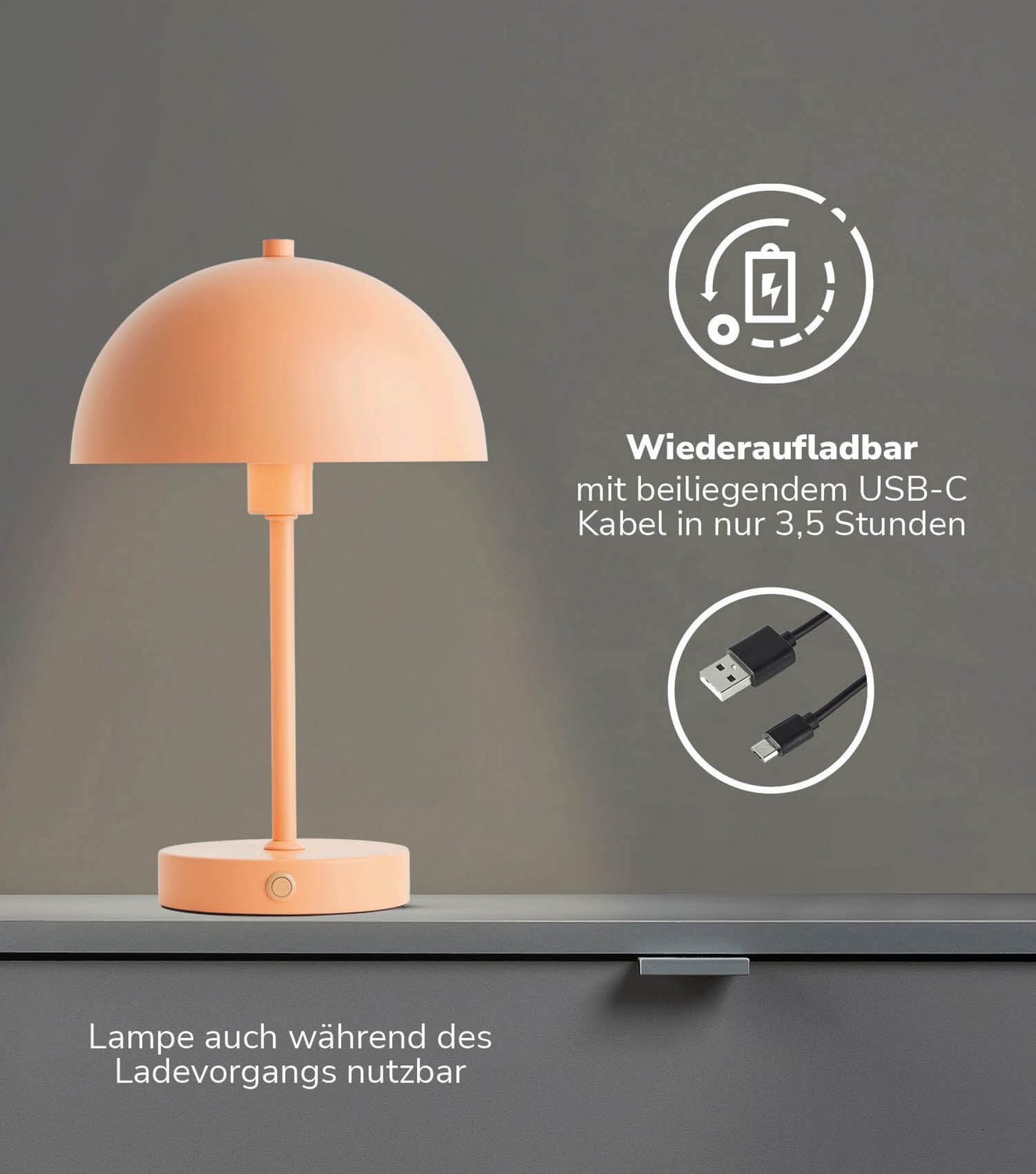 Mokebo  'Der Leuchtturm' Leuchte Nachttischlampe Tischlampe Pfirsich Usb Led